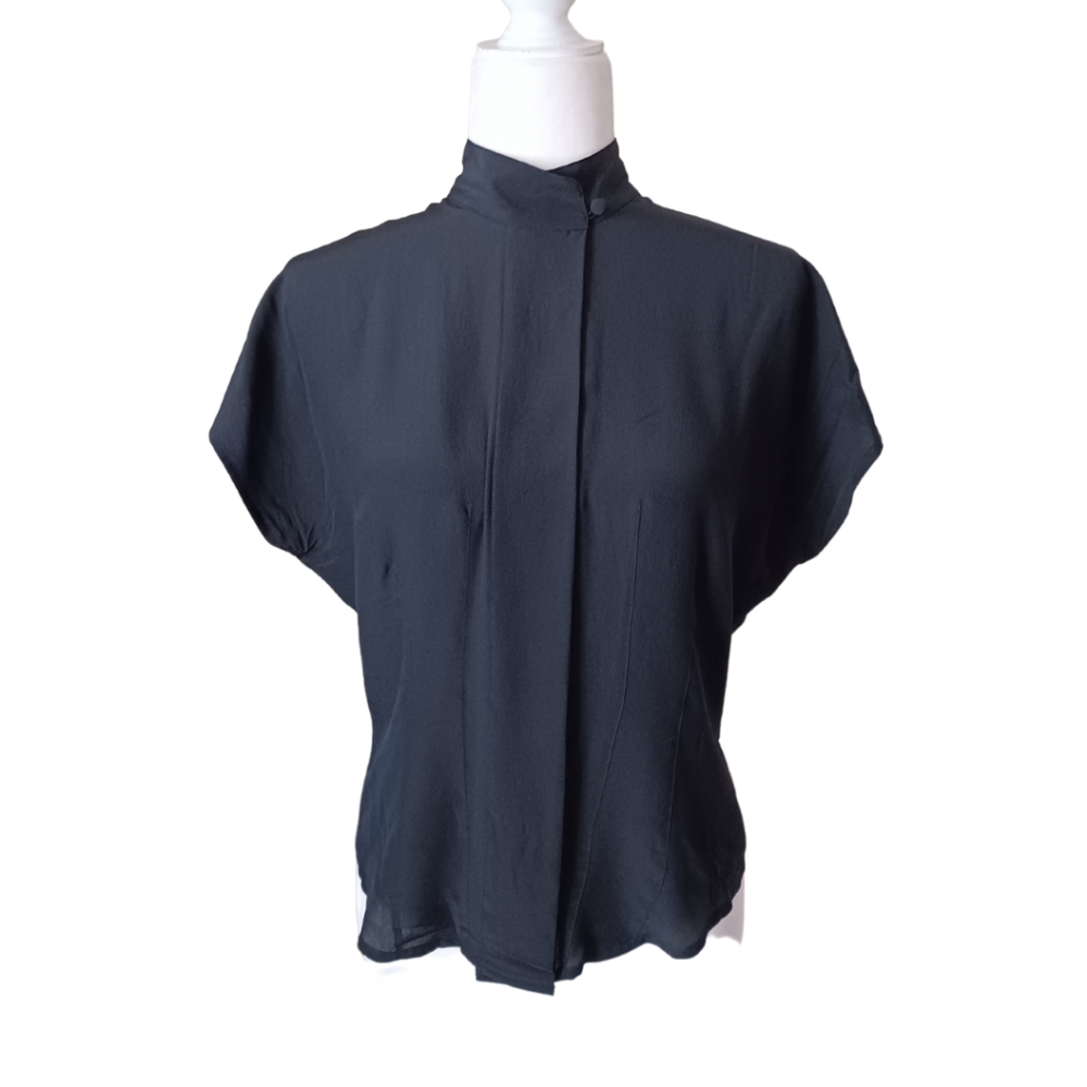 Michelle Stuart Black Silk Blouse, Size Small